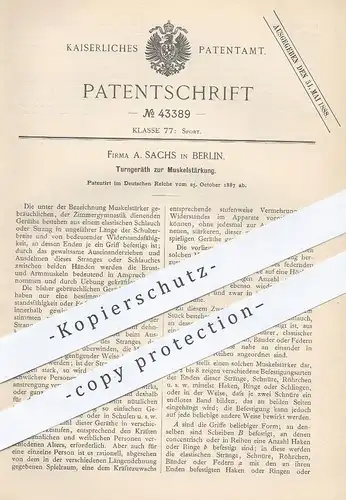 original Patent - A. Sachs , Berlin , 1887 , Turngerät zur Muskelstärkung | Turner , Kraftsport , Sport , Leichtathletik