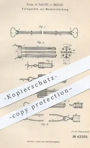 original Patent - A. Sachs , Berlin , 1887 , Turngerät zur Muskelstärkung | Turner , Kraftsport , Sport , Leichtathletik