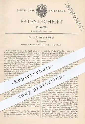 original Patent - Paul Fuess , Berlin , 1887 , Kraftmesser | Kraft - Messer | Eisenbahn , Waage , Fahrzeug !!