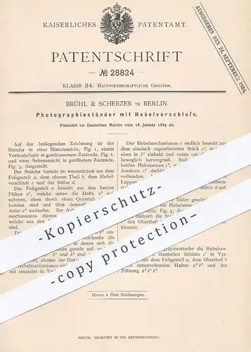 original Patent - Brühl & Scherzer , Berlin , 1884 , Photographie - Ständer | Fotograf , Bild , Foto , Staffelei !!