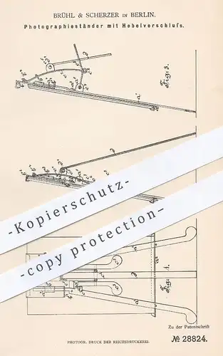 original Patent - Brühl & Scherzer , Berlin , 1884 , Photographie - Ständer | Fotograf , Bild , Foto , Staffelei !!