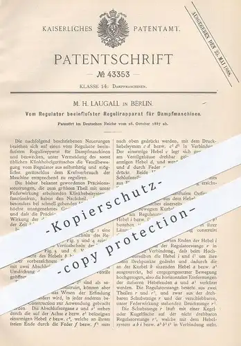 original Patent - M. H. Laugall , Berlin , 1887 , Dampfmaschinen - Regulator | Dampfmaschine | Regulatoren | Motor !!!