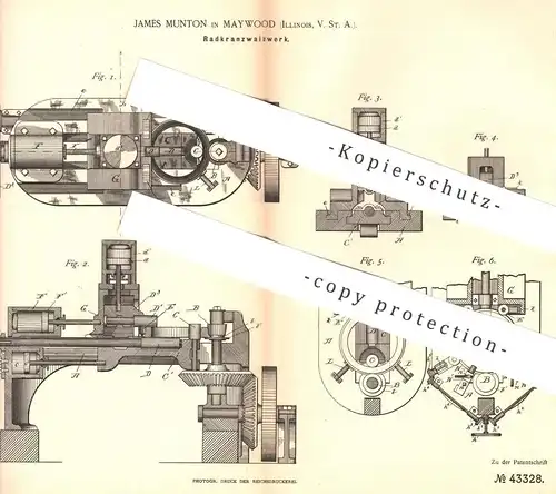 original Patent - James Munton , Maywood , Illinois , USA , 1887 , Radkranzwalzwerk | Radkranz - Walzwerk | Metall !!