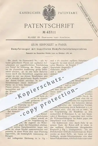 original Patent - Léon Serpollet , Paris , Frankreich , 1887 , Dampferzeuger | Dampfkessel | Kessel , Dampfmaschine !