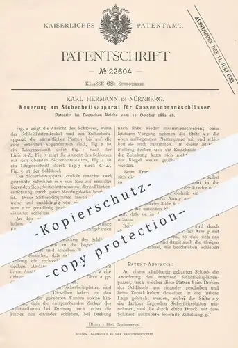 original Patent - Karl Hermann , Nürnberg , 1882 , Sicherheitsapparat für Geldschrank - Schloss | Tresor , Safe , Kasse