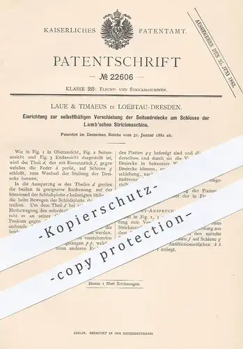 original Patent - Laue & Timaeus , Dresden / Löbtau , 1882 , Schloss an Strickmaschine von Lamb | Stricken | Schneider