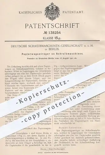 original Patent - Deutsche Schreibmaschinen GmbH , Berlin | Papierwagenträger an Schreibmaschine | Druck | Papier Walzen
