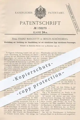 original Patent - Franz Marcotty , Berlin / Schöneberg , 1901 , Schutz vor Rauchbildung bei Feuerung | Ofen | Lokomotive