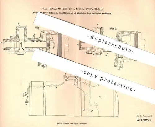 original Patent - Franz Marcotty , Berlin / Schöneberg , 1901 , Schutz vor Rauchbildung bei Feuerung | Ofen | Lokomotive