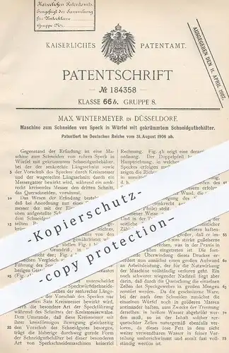 original Patent - Max Wintermeyer , Düsseldorf , 1906 , Maschine zum Schneiden von Speck in Würfel | Fleisch , Wurst !!