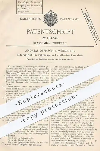 original Patent - Andreas Deppisch , Würzburg , 1905 , Federantrieb für Fahrzeuge | Antrieb , Motor , Motoren !!