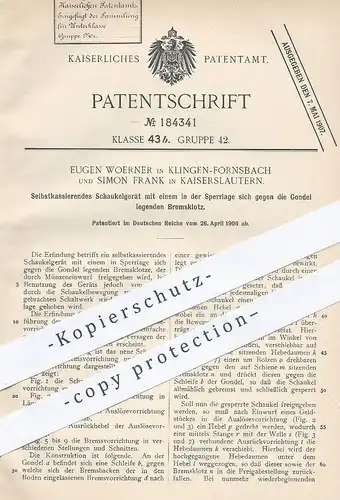 original Patent - Eugen Woener , Klingen Fornsbach | Simon Frank , Kaiserslautern , 1906 , Schaukel mit Münzeinwurf !!