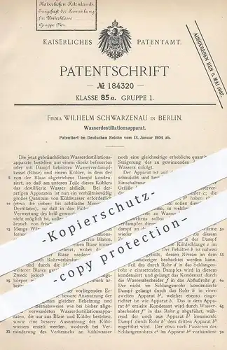 original Patent - Wilhelm Schwarzenau , Berlin , 1904 , Apparat zur Wasserdestillation | Wasser Destillation | Destille
