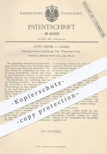 original Patent - Otto Fennel , Kassel , 1888 , Zentriervorrichtung für Theodoliten | Fernrohr , Objektiv , Vermessung !