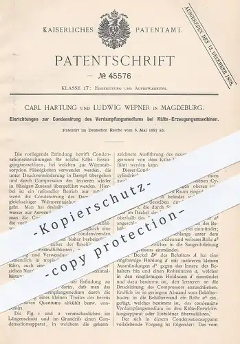 original Patent - Carl Hartung , Ludwig Wepner , Magdeburg 1887 , Kälte Erzeugung | Konservierung | Eis , Kältemaschine