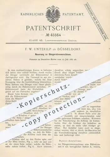 original Patent - F. W. Unterilp , Düsseldorf , 1887 , Düngerstreumaschine | Dünger - Streumaschine | Landwirtschaft !!