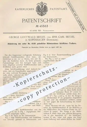 original Patent - George Gottwald Beitzel , Jens Carl Beitzel , Kopenhagen , 1887 , Nähmaschinen - Schiffchen - Treiber