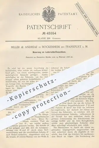 original Patent - Miller & Andreae , Frankfurt / Main / Bockenheim , 1888 , Leder - Schleifmaschine | Gerber , Gerberei