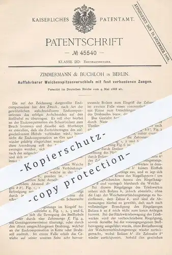 original Patent - Zimmermann & Buchloh , Berlin , 1888 , Weichenspitzenverschluss | Eisenbahn - Weiche | Weichen !!!