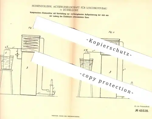 original Patent - Hohenzollern AG für Lokomotivbau , Düsseldorf , 1888 , Eismaschine | Eis , Kompression , Pumpe !!