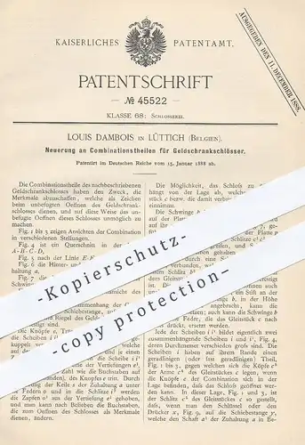original Patent - Louis Dambois , Lüttich , Belgien , 1888 , Schloss für Geldschrank , Tresor , Safe , Panzerschrank !!!