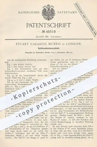 original Patent - Stuart Caradoc Munro , London 1887 , Schlüssellochverschluss für Tresor , Safe , Geldschrank | Schloss