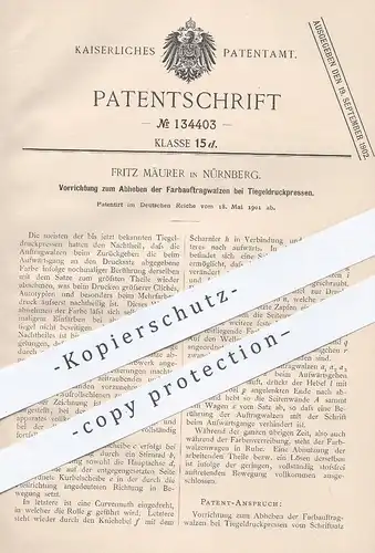 original Patent - Fritz Mäurer , Nürnberg , 1901 , Abheben der Farbauftragwalzen bei Tiegeldruckpresse | Druckpresse !