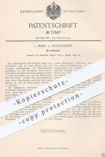 original Patent - L. Bors , Düsseldorf , 1893 , Bruchband | Pelotte , Arzt , Medizin , Druckkissen , Ärzte , Bruchbänder