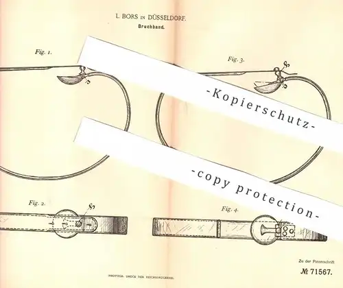 original Patent - L. Bors , Düsseldorf , 1893 , Bruchband | Pelotte , Arzt , Medizin , Druckkissen , Ärzte , Bruchbänder