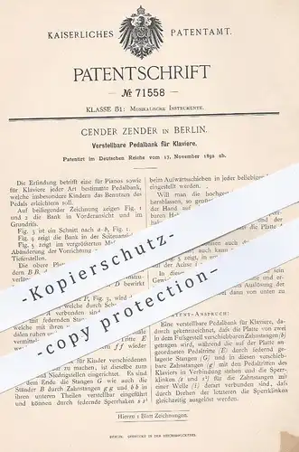 original Patent - Cender Zender , Berlin , 1892 , Pedalbank für Klaviere | Klavier , Piano , Musikinstrument , Musik !!