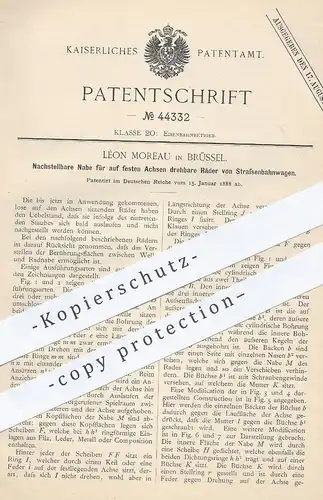 original Patent - Léon Moreau , Brüssel , 1888 , Nabe für Räder von Straßenbahnen | Straßenbahn - Rad | Eisenbahn !!!