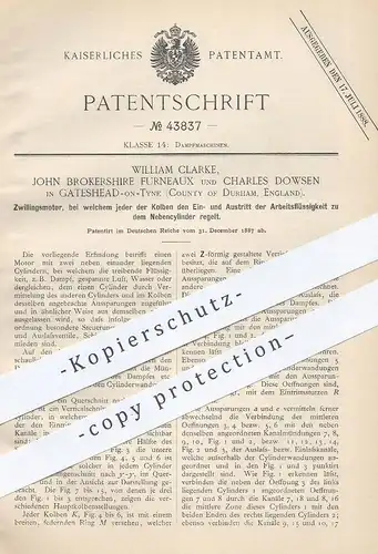 original Patent - William Clarke , John Brokershire Furneaux , Charles Dowsen , Gateshead Durham , 1887 , Dampf - Motor