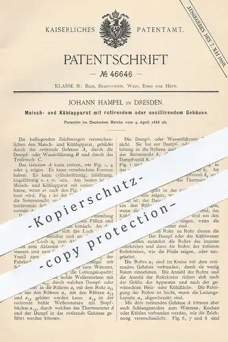 original Patent - Johann Hampel , Dresden , 1888 , Apparat für Maische und zur Kühlung | Bier , Wein , Brauerei !!