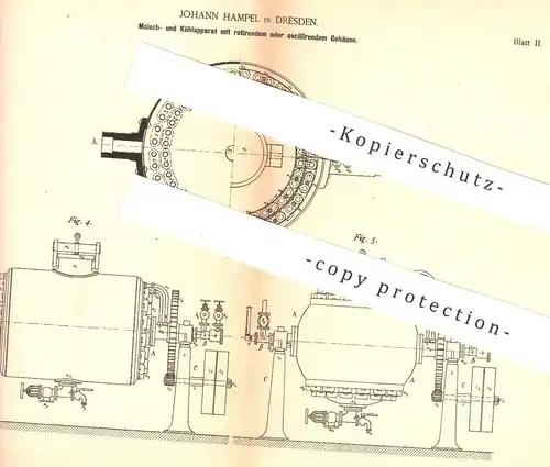 original Patent - Johann Hampel , Dresden , 1888 , Apparat für Maische und zur Kühlung | Bier , Wein , Brauerei !!