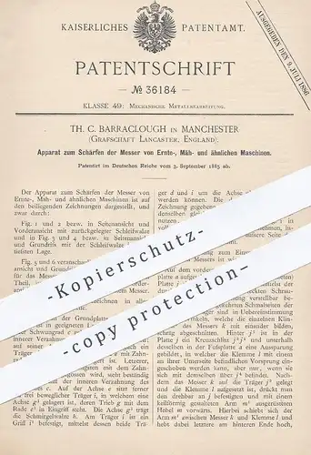 original Patent - Th. C. Barraclough , Manchester , Lancaster England | Schärfen d. Messer | Maschinen -> Landwirtschaft