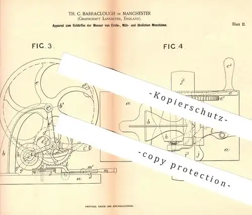 original Patent - Th. C. Barraclough , Manchester , Lancaster England | Schärfen d. Messer | Maschinen -> Landwirtschaft