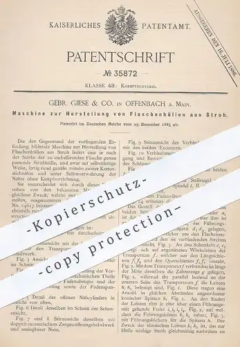 original Patent - Gebr. Giese & Co. , Offenbach / Main , 1885 , Flaschenhüllen aus Stroh | Flasche , Korb , Wein !!