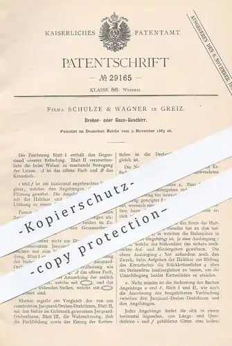 original Patent - Schulze & Wagner , Greiz , 1883 , Dreher- o. Gaze-Geschirr | Dreher | Weber , Weben , Webstuhl !!!