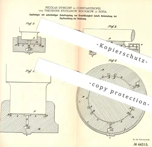 original Patent - Nicolas Dymcoff , Konstantinopel , Theodore Stoyanow Bourmow , Sofia 1888 , Zapfenlager | Zapfen Lager