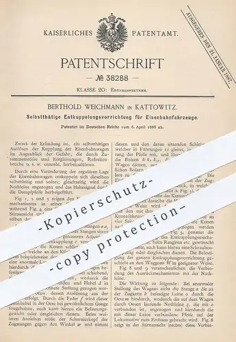 original Patent - Berthold Weichmann , Kattowitz , 1886 , Kupplung für Eisenbahnen | Eisenbahn , Straßenbahn !!!