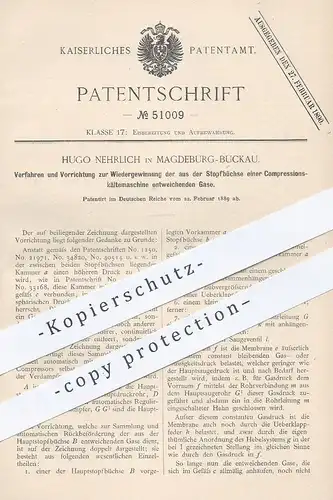 original Patent - Hugo Nehrlich , Magdeburg / Buckau , 1889 , Gewinnung der Gase einer Kompressions- Kältemaschine | Eis