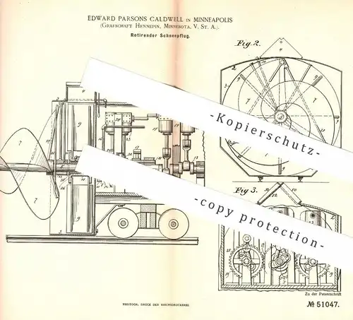 original Patent - Edward Parsons Caldwell , Minneapolis Hennepin , Minnesota USA 1889 , Rotierender Schneepflug | Pflug