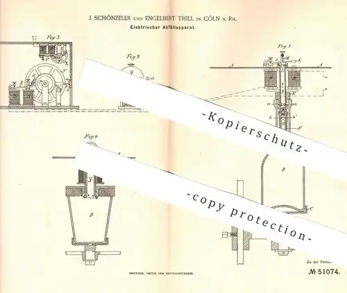 original Patent - J. Schönzeler , Engelbert Thill , Köln / Rhein , 1889 , Elektrischer Abfüllapparat | Zapfanlage , Bier