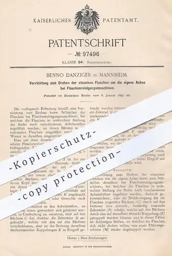 original Patent - Benno Danziger , Mannheim , 1897 , Flaschenreinigungsmaschine | Flaschenreinigung | Flasche , Glas !!!