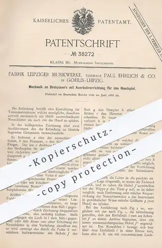 original Patent - Leipziger Musikwerke | Paul Ehrlich & Co., Leipzig / Gohlis 1886 , Mechanik an Piano | Klavier , Musik