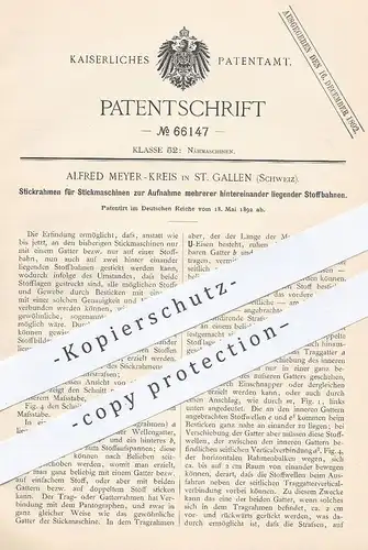 original Patent - Alfred Meyer Kreis , St. Gallen , Schweiz , 1892 , Stickrahmen für Stickmaschinen | Nähmaschine !!