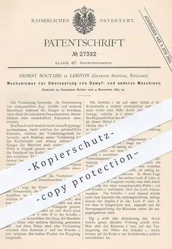 original Patent - Ernest Boutard , Leiston , Grafschaft Suffolk , England , 1883 , Umsteuerung der Dampfmaschine