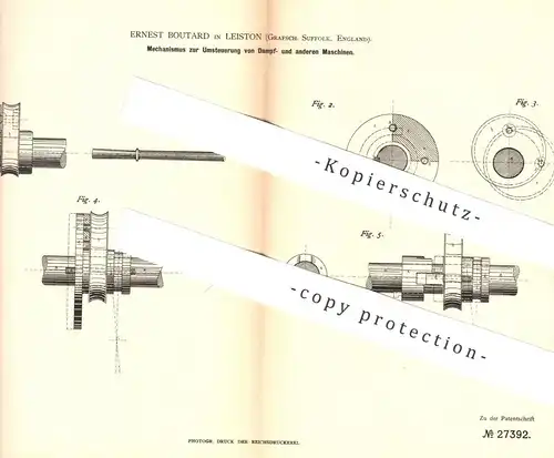 original Patent - Ernest Boutard , Leiston , Grafschaft Suffolk , England , 1883 , Umsteuerung der Dampfmaschine