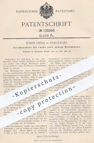 original Patent - Sören Opsal , Stavangar , 1900 , Falzmaschine für Blechdosen | Blech , Dose , Metall , Falzen !!