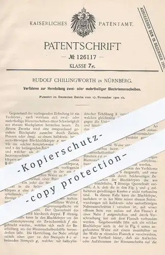 original Patent - Rudolf Chillingworth , Nürnberg , 1900 , Herstellung mehrteiliger Blechriemenscheiben | Riemen Scheibe